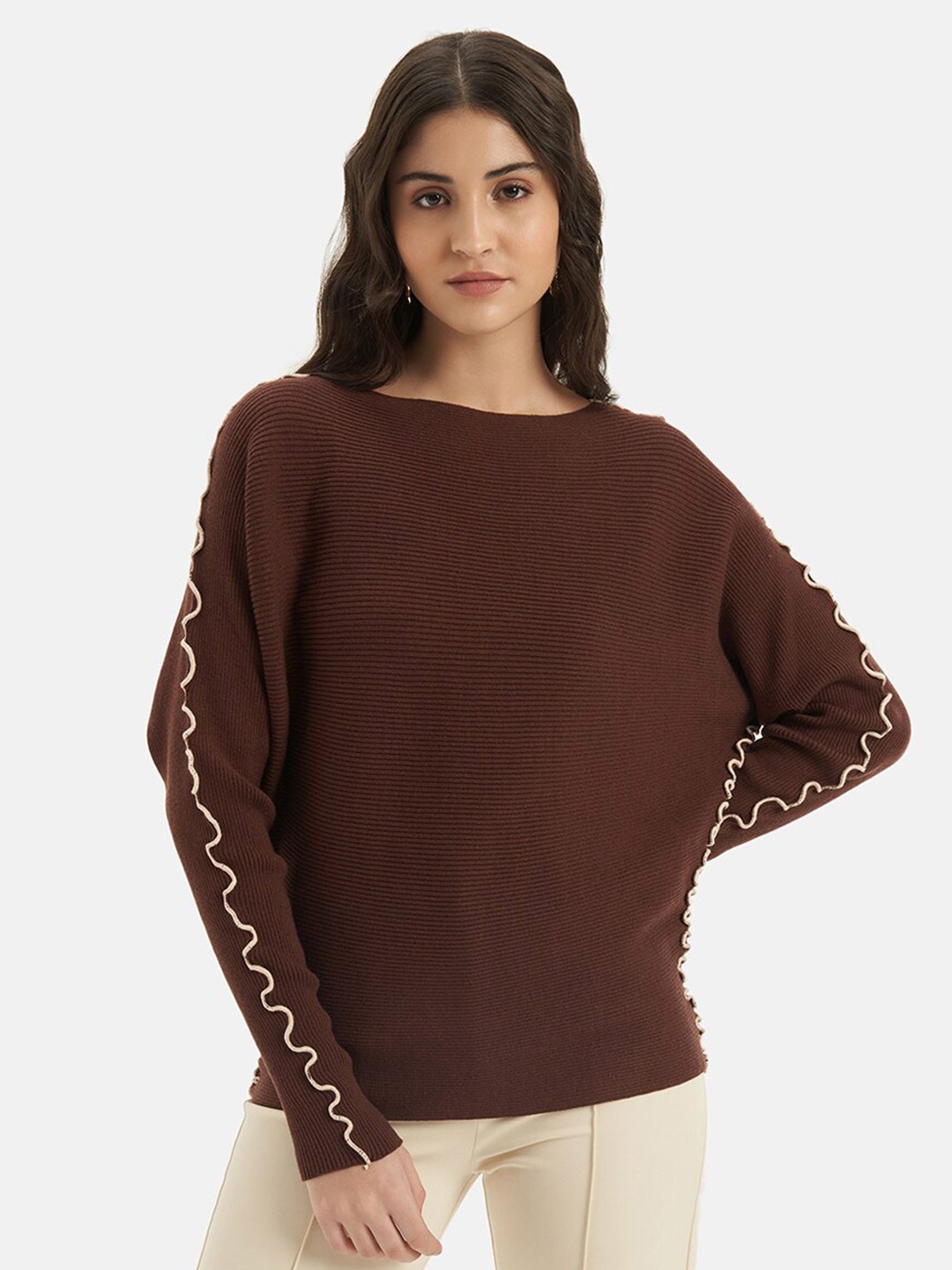 

Kazo Ribbed Pullover Sweater, Brown