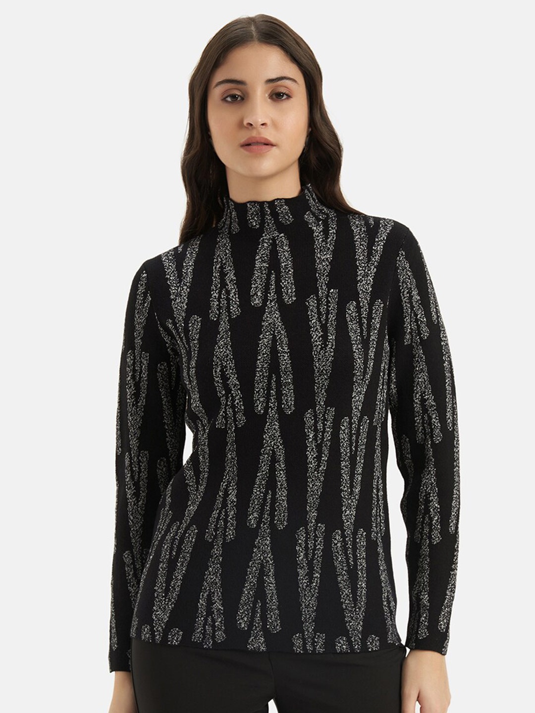 

Kazo Chevron Printed Turtle Neck Pullover Sweater, Black
