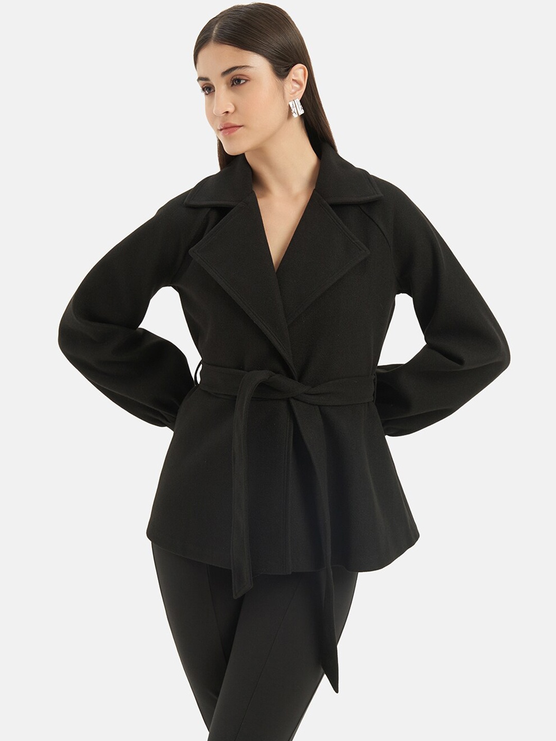 

Kazo Notched Lapel Collar Overcoat, Black