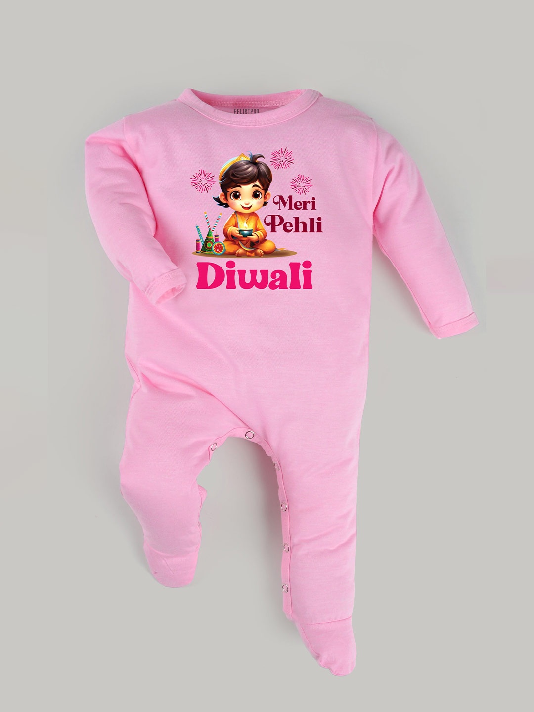 

FFLIRTYGO Infants Printed Cotton Sleepsuit, Pink