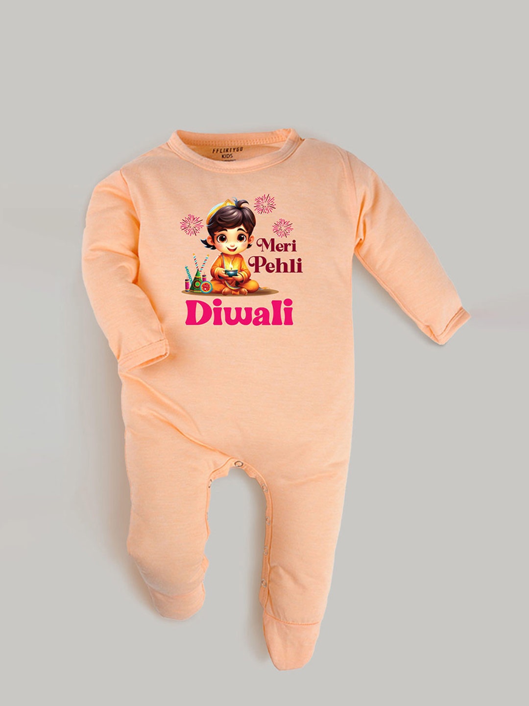 

FFLIRTYGO Infants Printed Cotton Sleepsuit, Peach