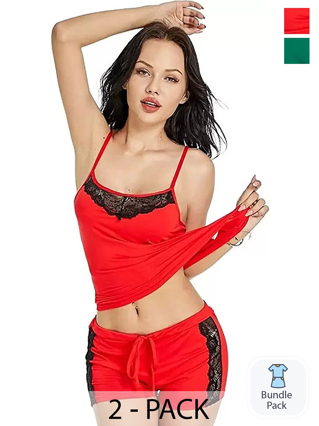 

AROUSY Pack Of 2 Self-Design Net Baby Doll, Red