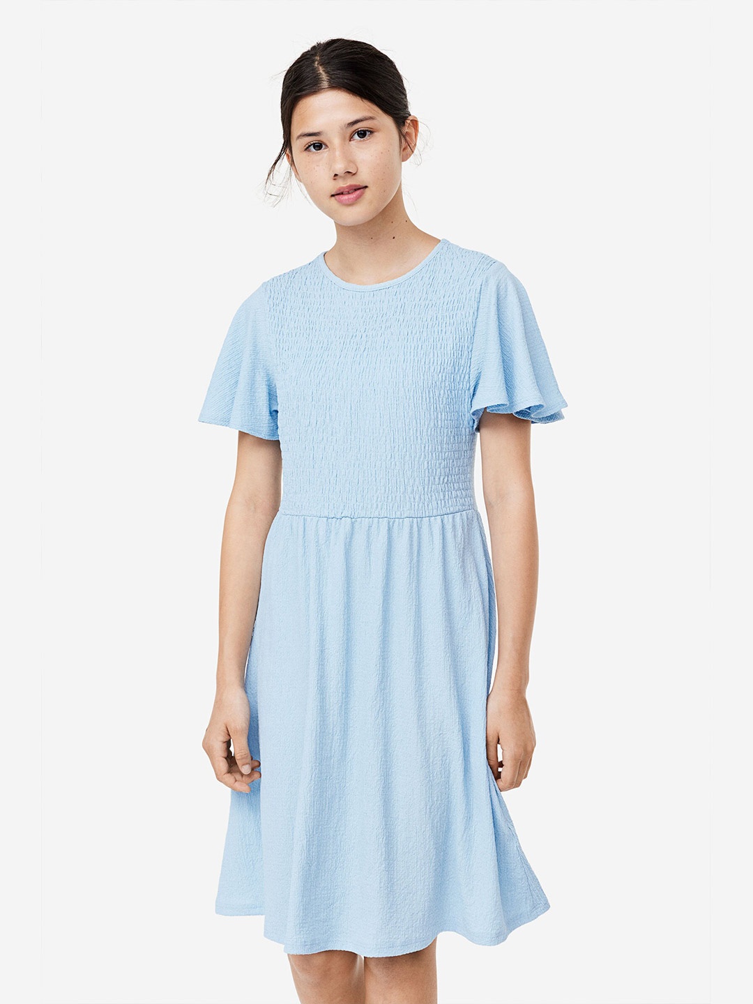 

H&M Girls Smocked Jersey Dress, Blue
