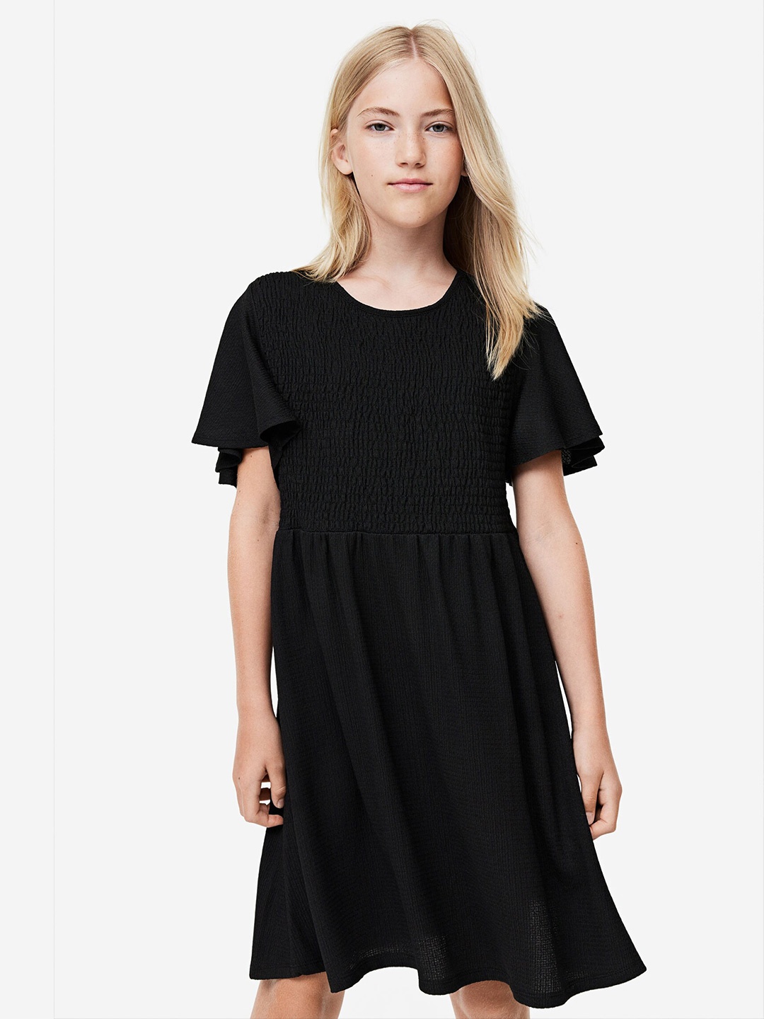 

H&M Girls Smocked Jersey Dress, Black
