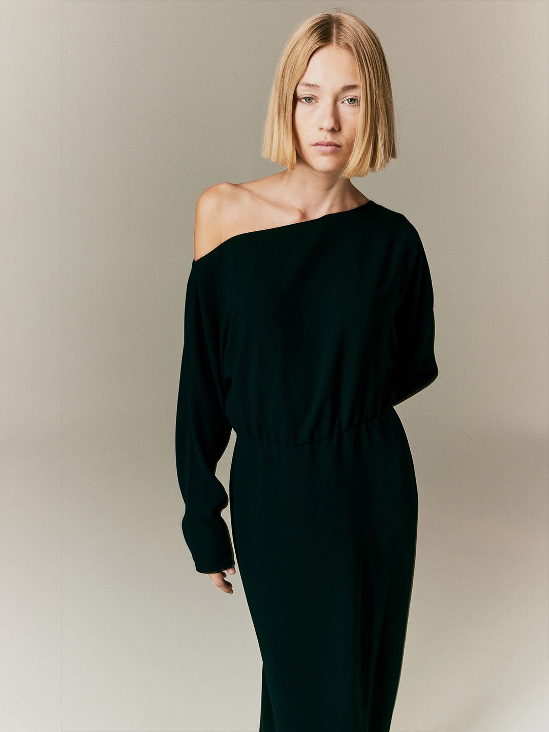 

H&M One-Shoulder Crpe Dress, Black