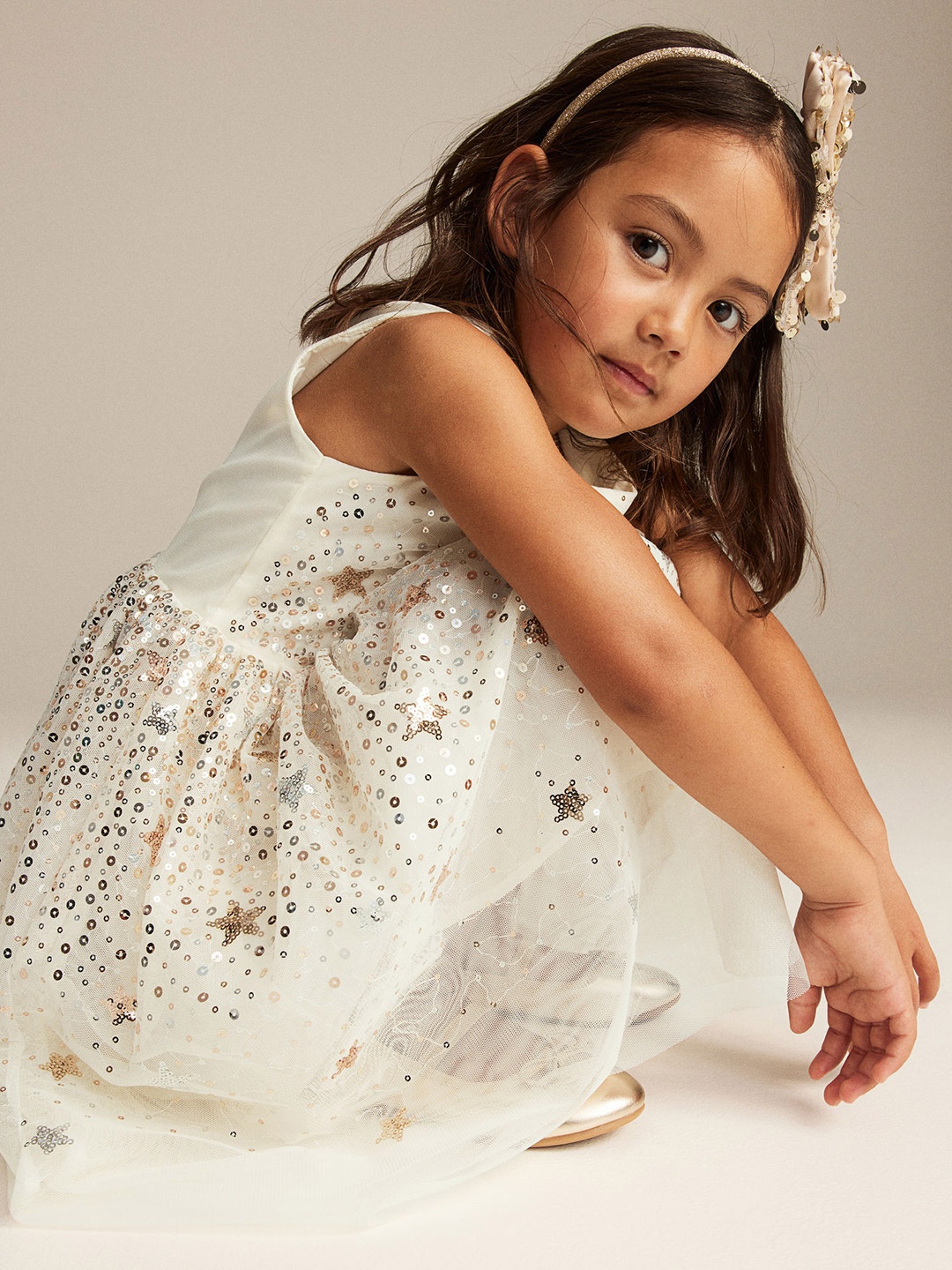 

H&M Girls Sequined Tule Dress, White