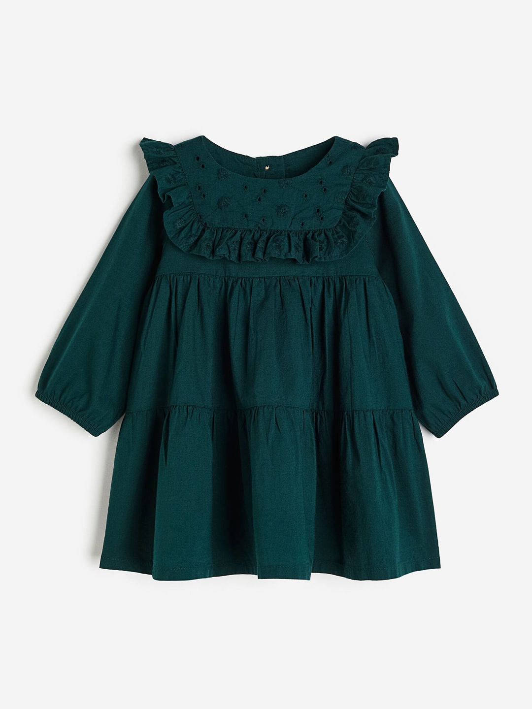 

H&M Girls Pure Cotton Frill-Trimmed Dress, Green