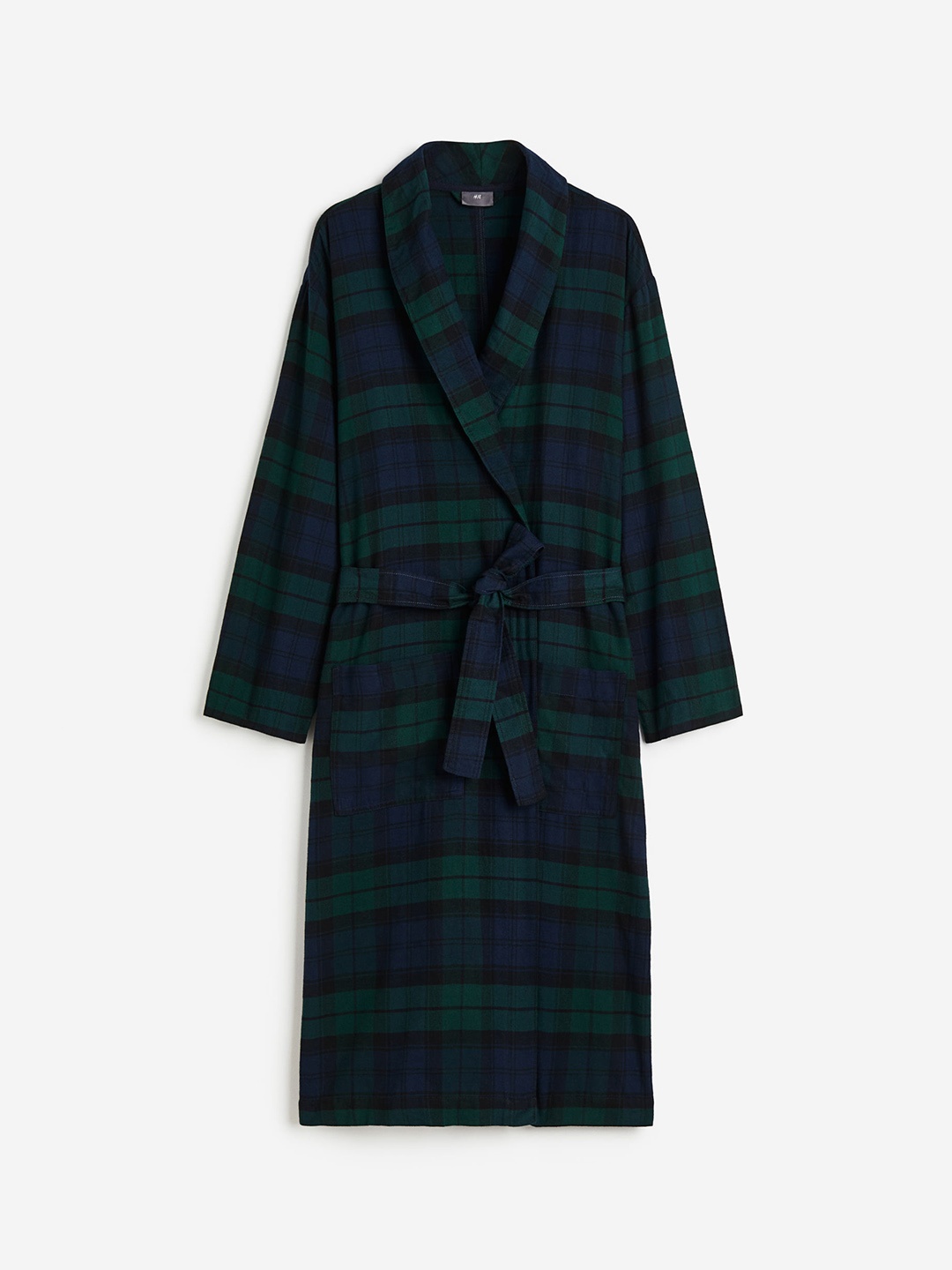 

H&M Pure Cotton Flannel Dressing Gown, Blue