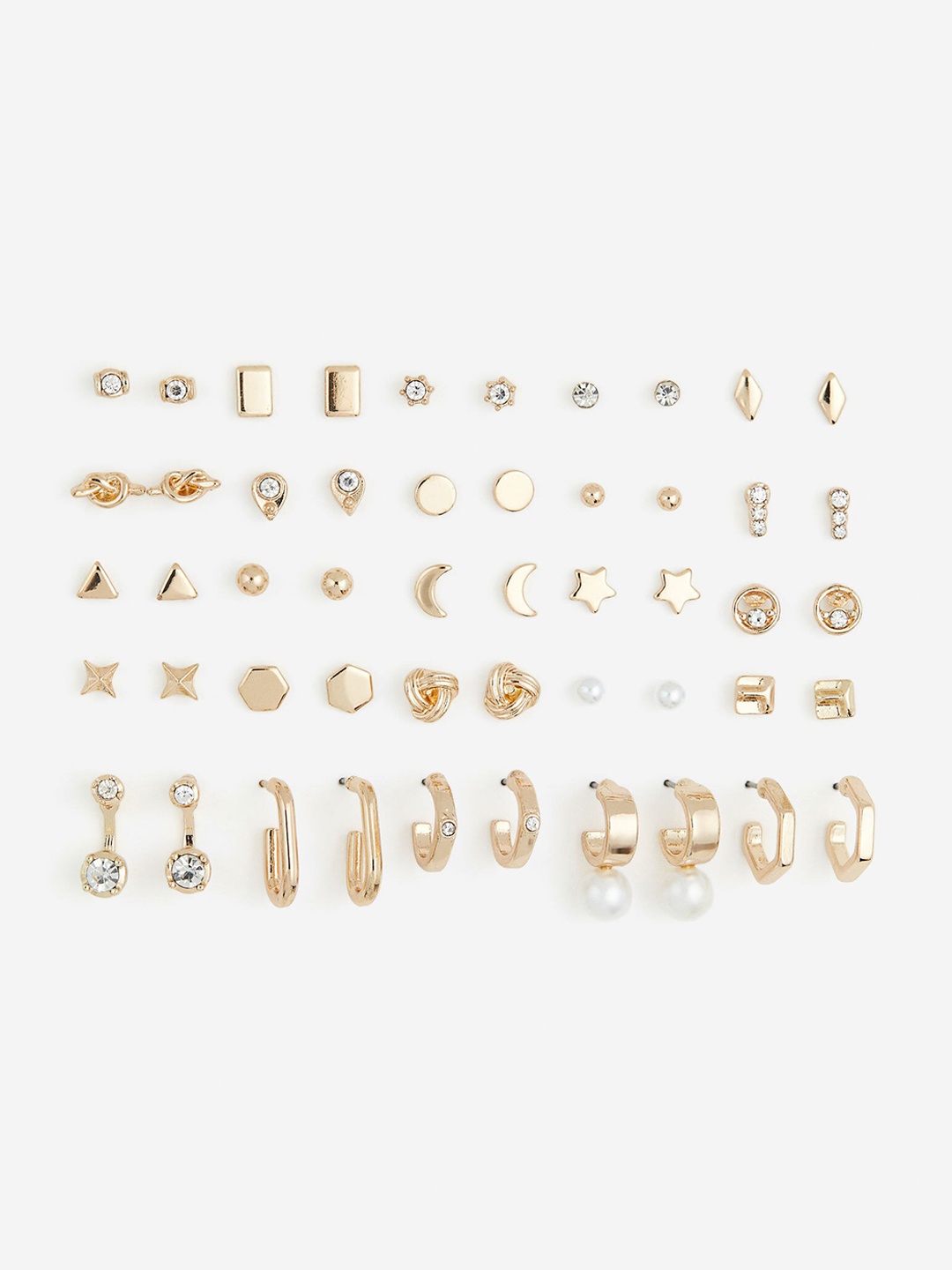 

H&M 25 Pairs Earrings And Studs, Gold