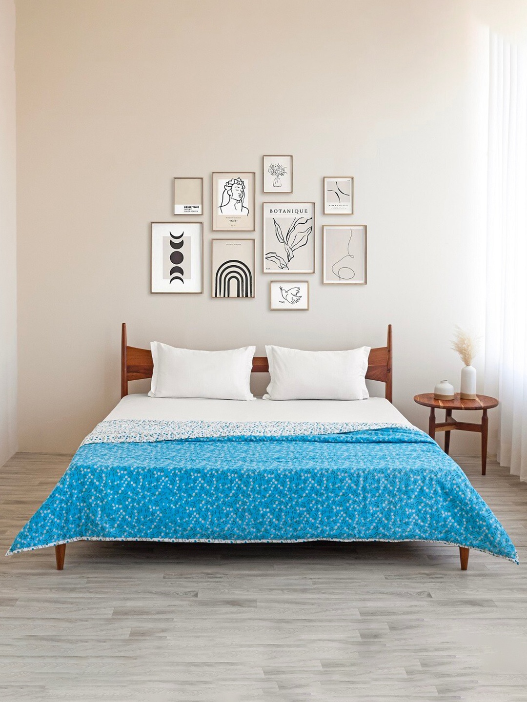 

HOMEMONDE Turquoise Blue Floral Pre Cotton AC Room 150 GSM Reversible Single Bed Dohar