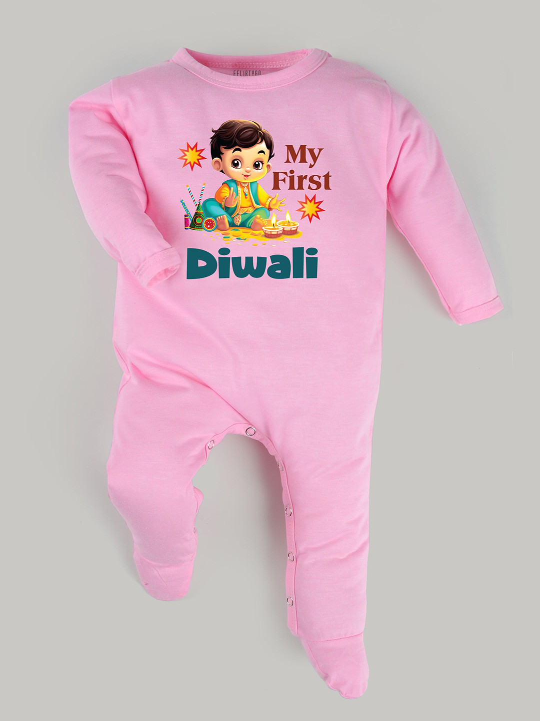 

FFLIRTYGO Infants Kids Printed Pure Cotton Sleepsuit, Pink