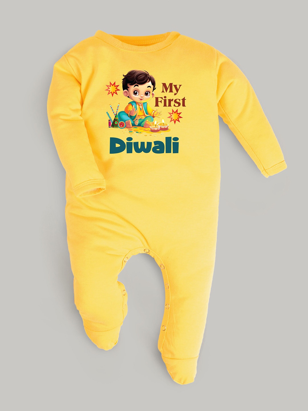

FFLIRTYGO Infants Kids Printed Pure Cotton Sleepsuit, Yellow