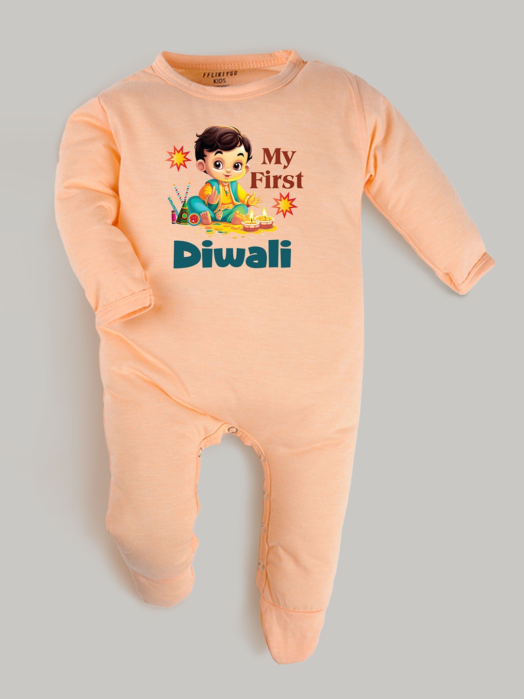 

FFLIRTYGO Infants Kids Printed Pure Cotton Sleepsuit, Peach