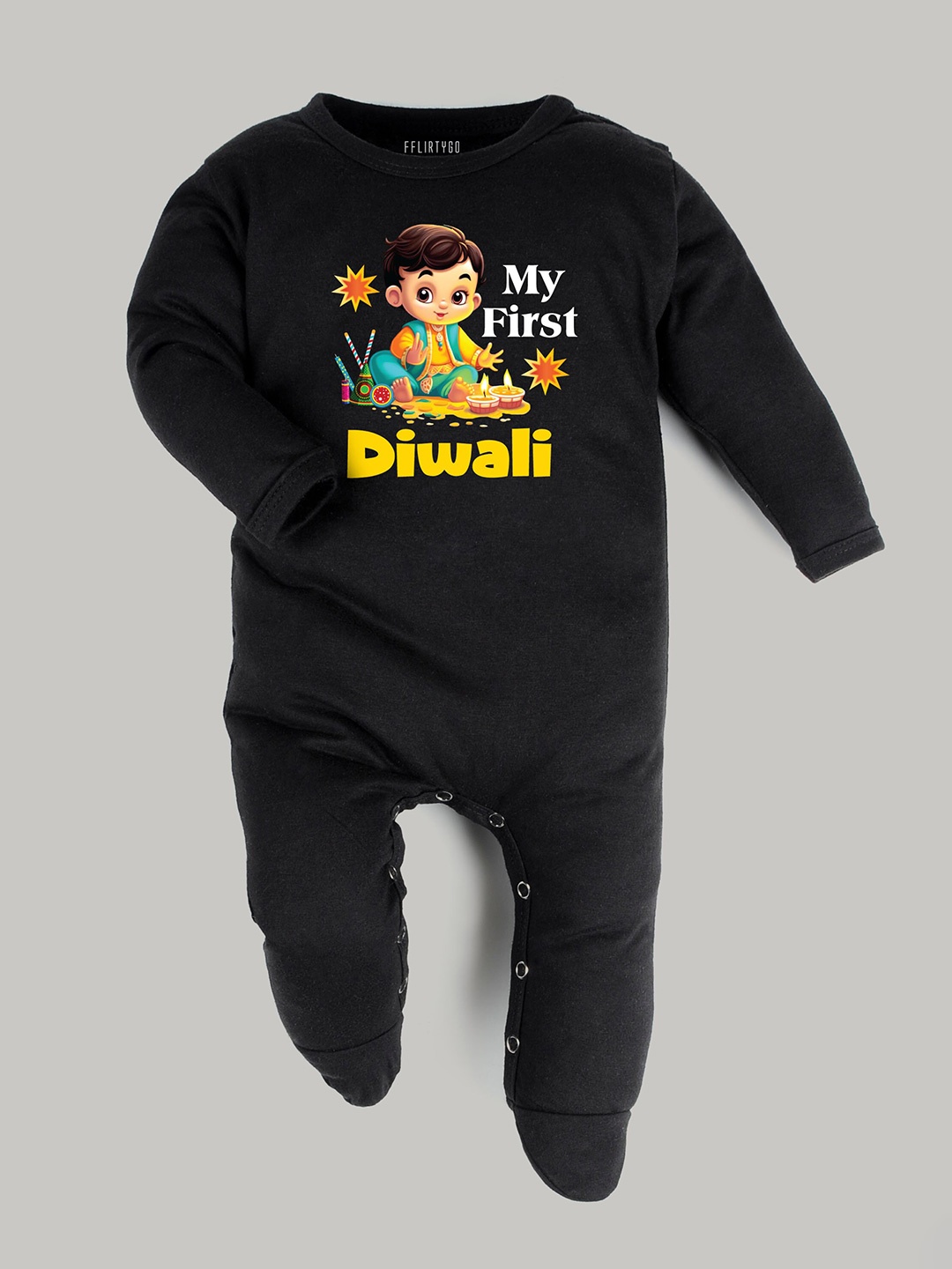 

FFLIRTYGO Infants Printed Pure Cotton Sleepsuit, Black