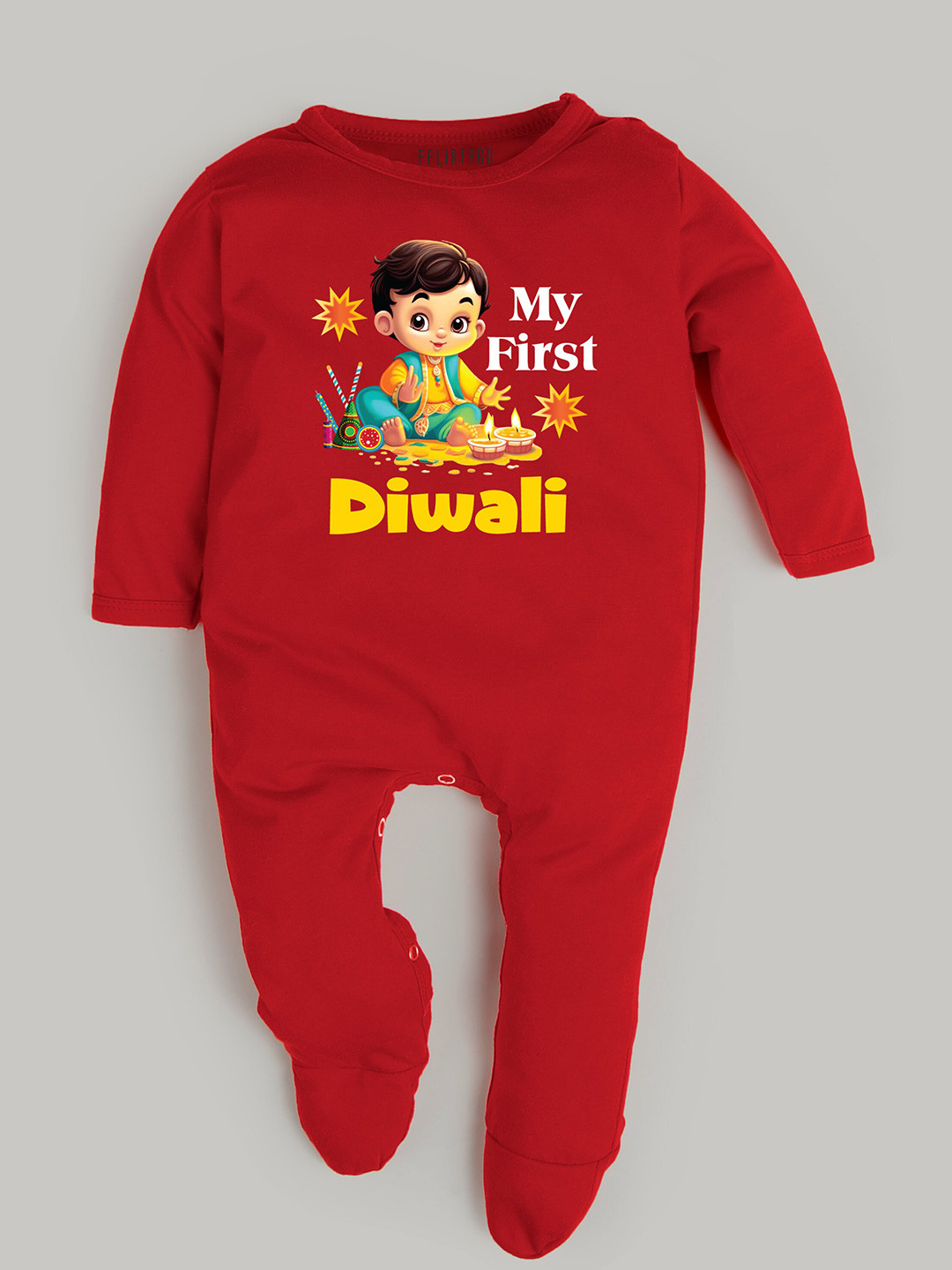 

FFLIRTYGO Infants Printed Pure Cotton Sleepsuit, Red