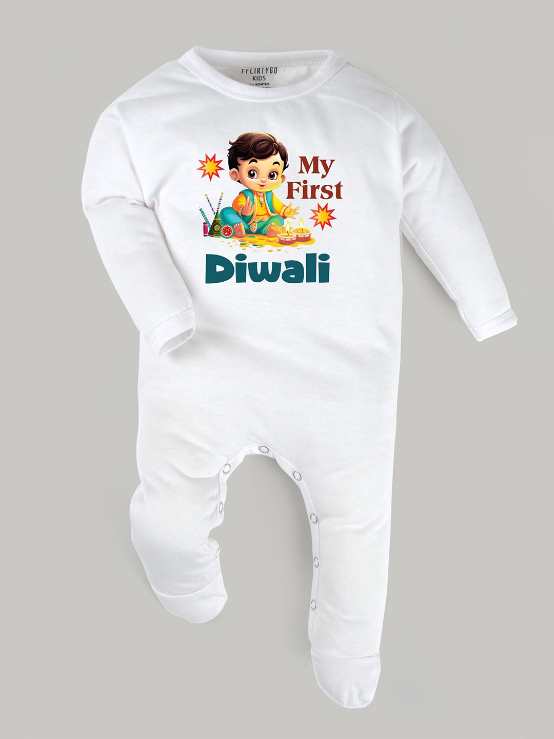 

FFLIRTYGO Infants Printed Pure Cotton Sleepsuit, White