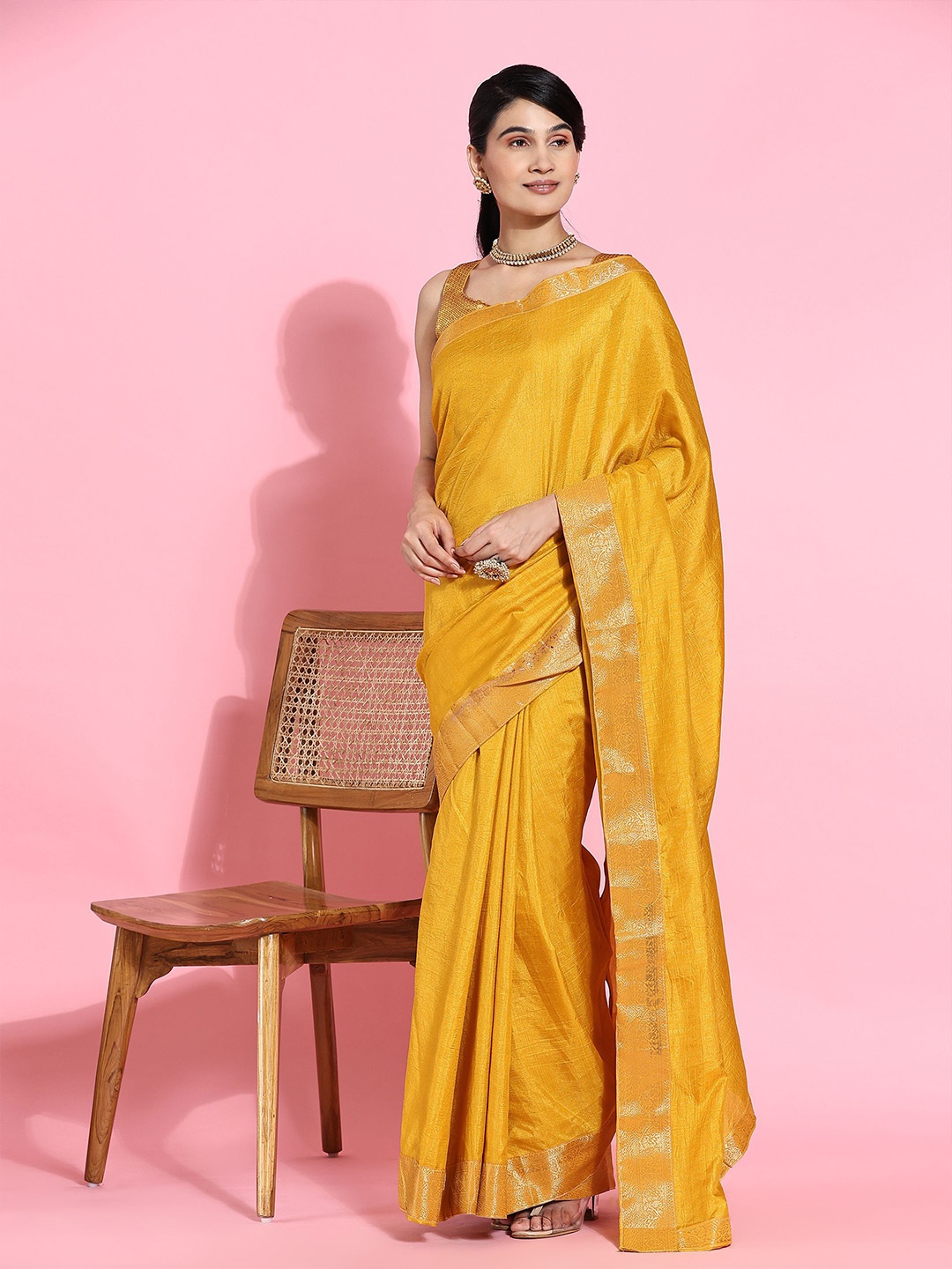 

RACHNA Woven Design Zari Saree, Yellow