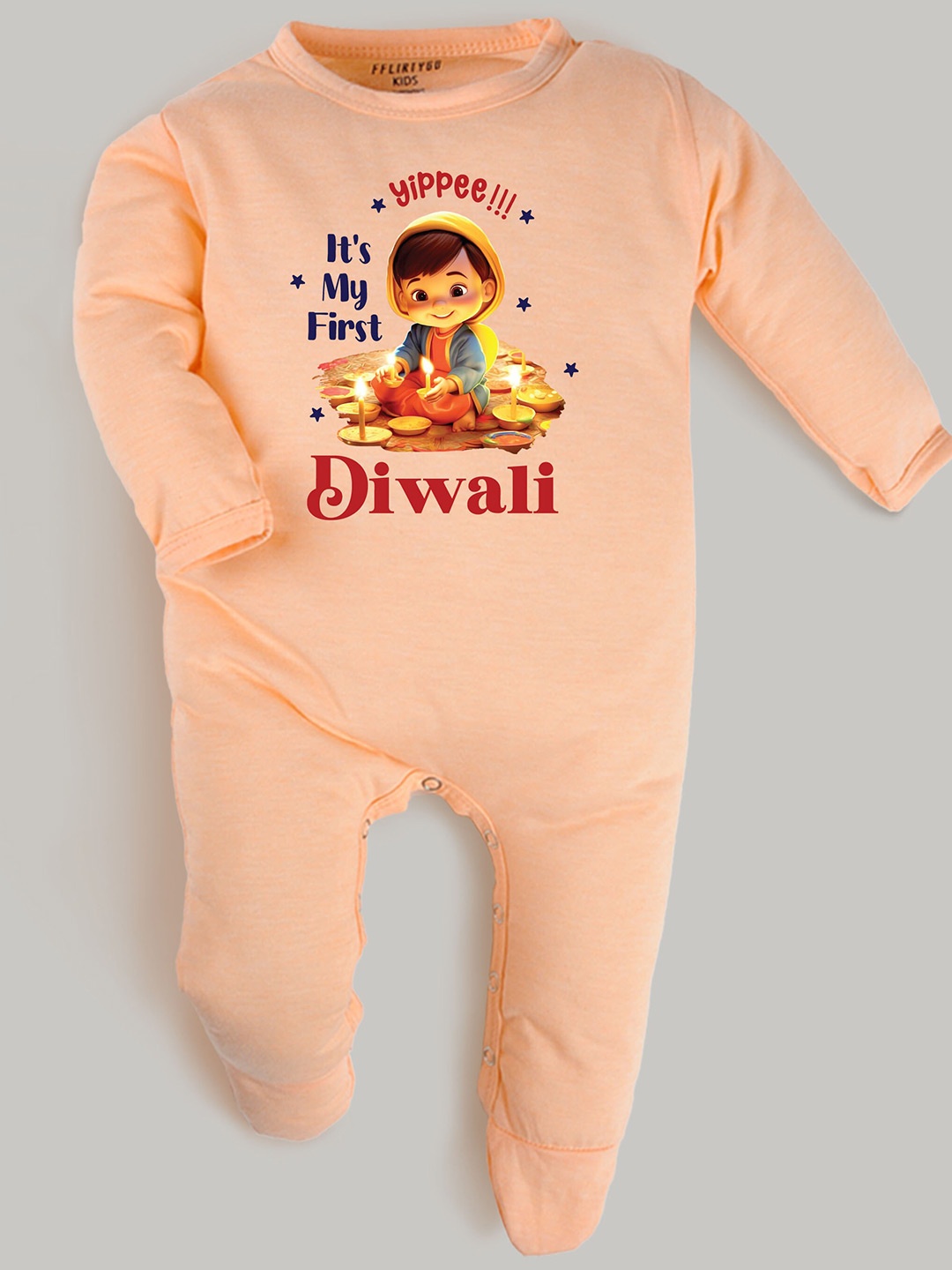 

FFLIRTYGO Infants Kids Graphic Printed Pure Cotton Sleepsuit, Peach