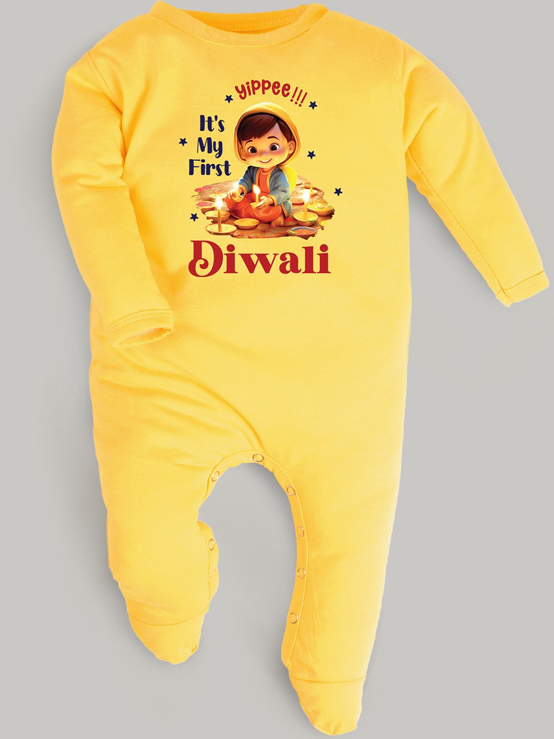 

FFLIRTYGO Infants Printed Pure Cotton Sleepsuit, Yellow