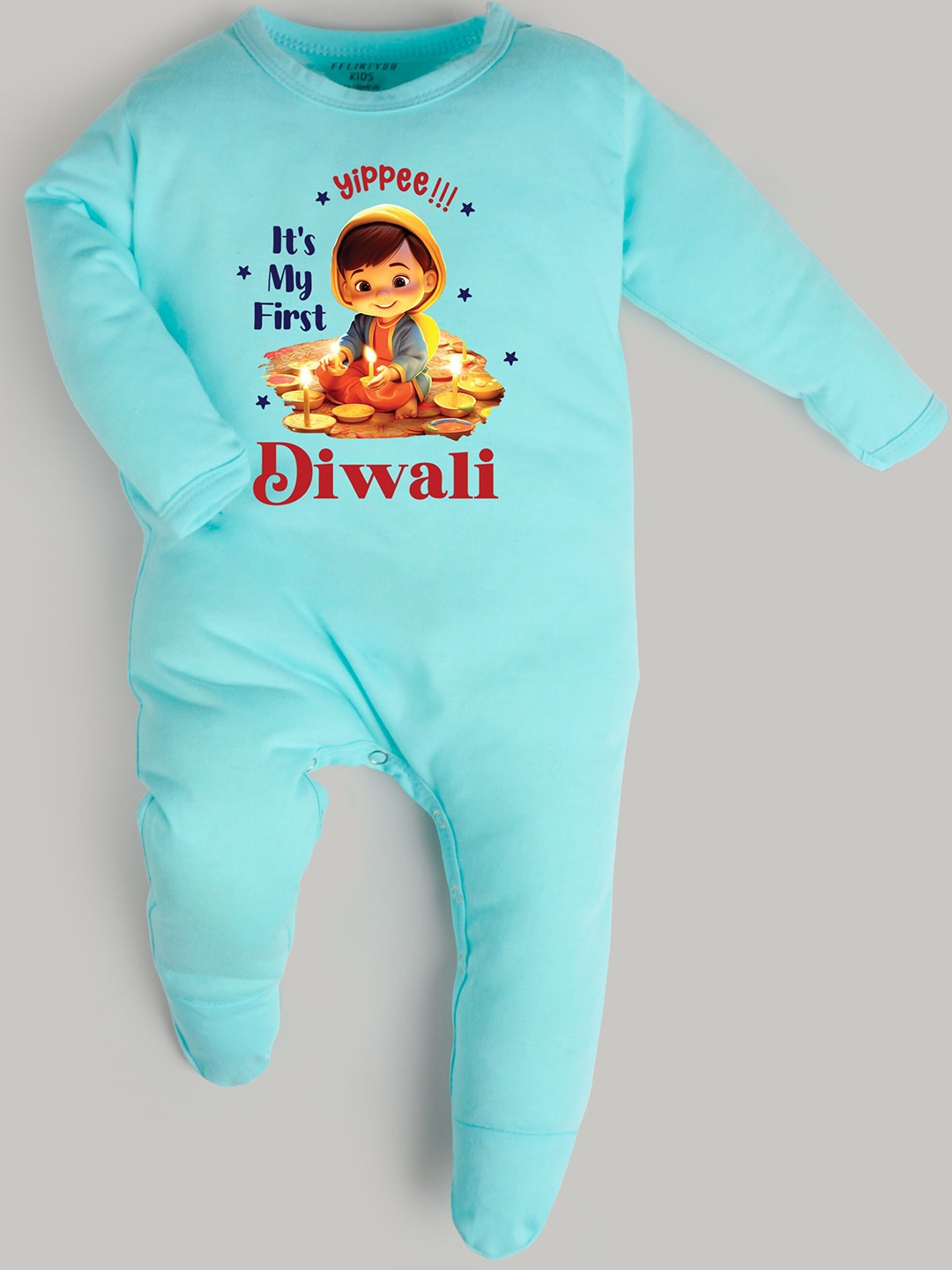 

FFLIRTYGO Infants Printed Pure Cotton Sleepsuit, Turquoise blue