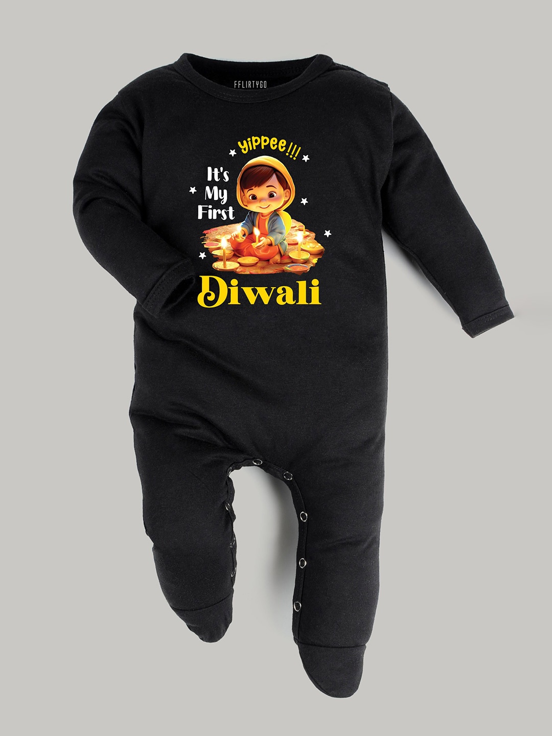 

FFLIRTYGO Infants Kids Typography Printed Pure Cotton Sleepsuit, Black