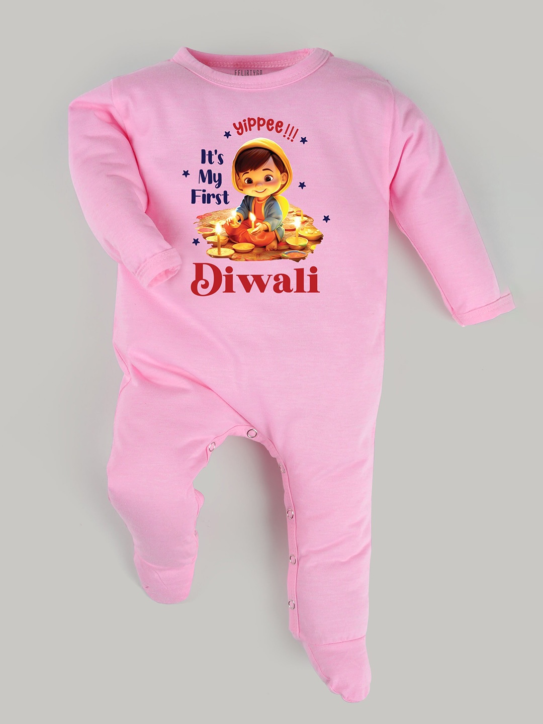 

FFLIRTYGO Infants Printed Pure Cotton Sleepsuit, Pink