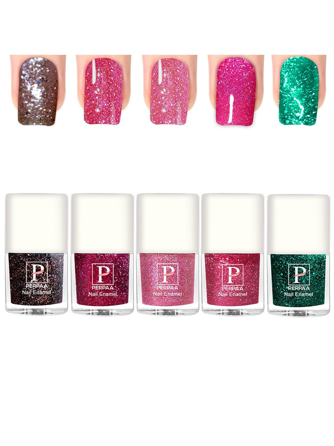 

PERPAA Glitter Light Set Of 6 Flashing Sparkly UV Gel Nail Polish 5ml Each-95-96-97-98-100, Pink