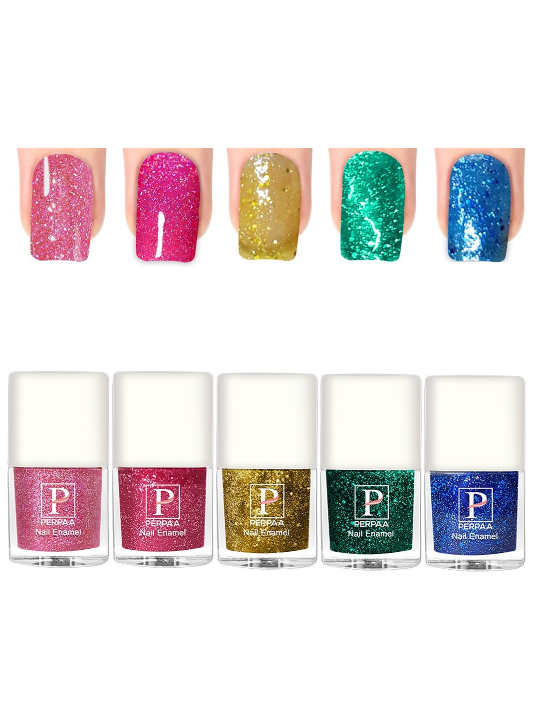 

PERPAA Set Of 5 Glitter Light Reflective UV Gel Sparkly Nail Polish - 5ml Each, Pink