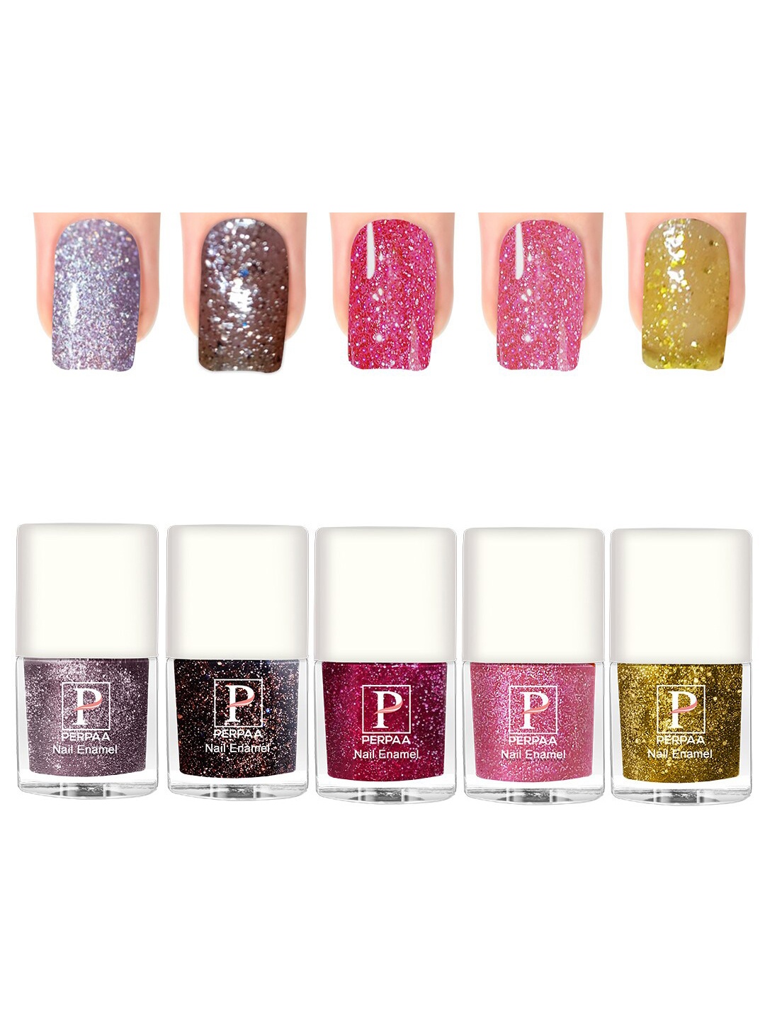 

PERPAA Set Of 5 Glitter Light Reflective UV Gel Sparkly Nail Polish - 5ml Each, Pink