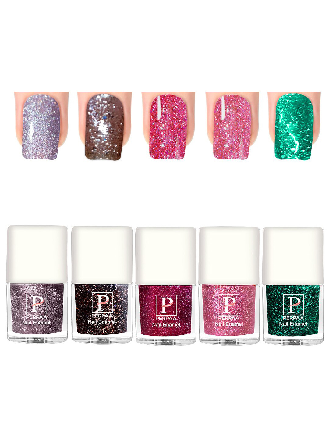 

PERPAA Set Of 5 Glitter Light Reflective UV Gel Sparkly Nail Polish - 5ml Each, Pink