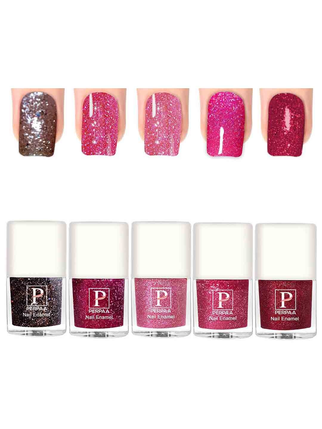 

PERPAA Set Of 5 Glitter Light Reflective UV Gel Sparkly Nail Polish - 5ml Each, Pink