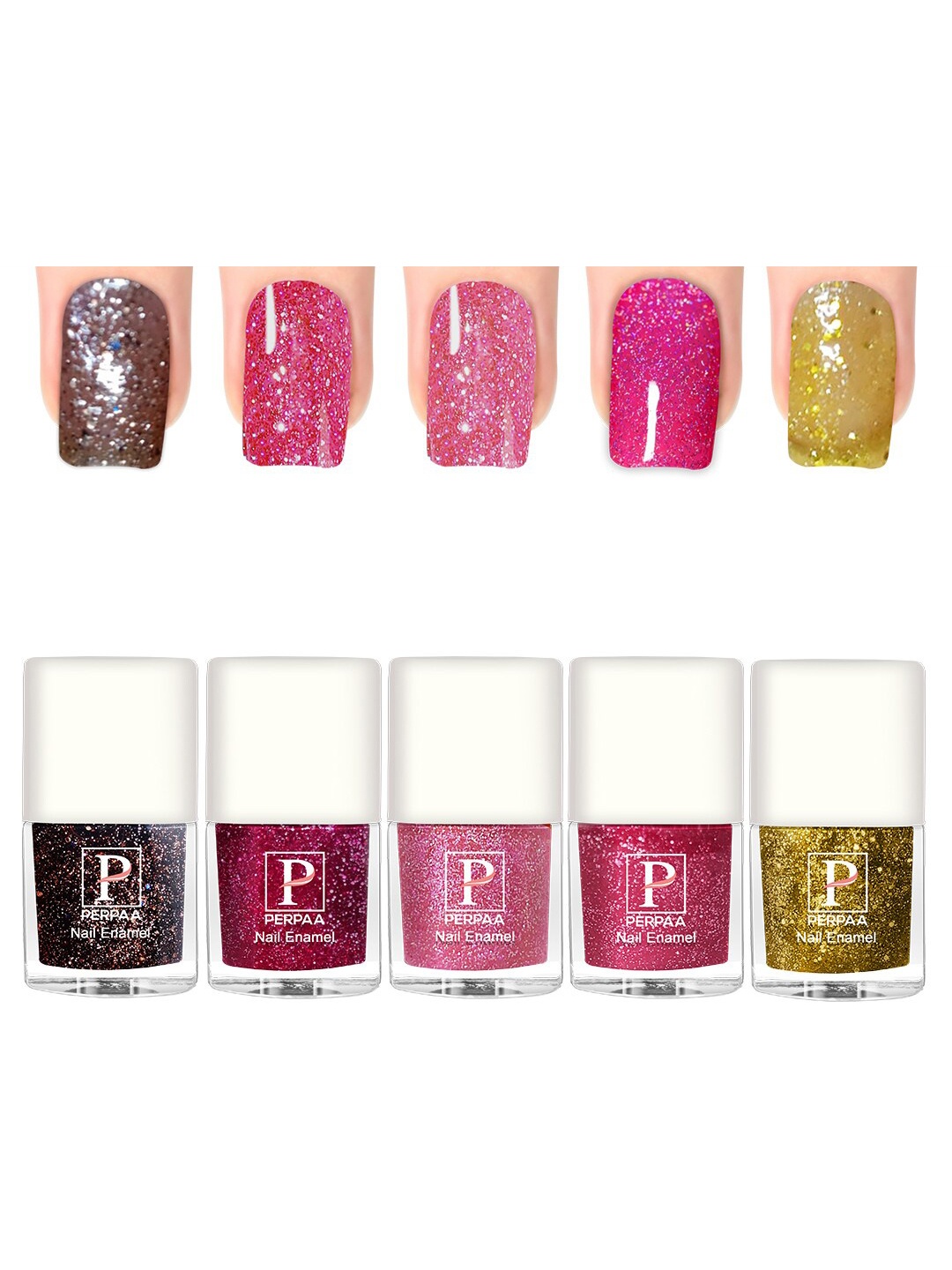 

PERPAA Set Of 5 Glitter Light Flashing Sparkly Gel Nail Polish - 5ml Each, Brown