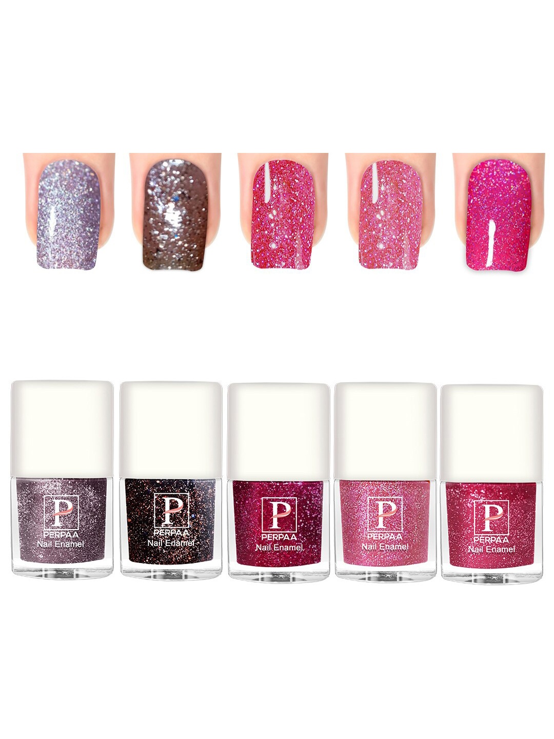 

PERPAA Set Of 5 Glitter Light Flashing Sparkly Gel Nail Polish - 5ml Each, Pink