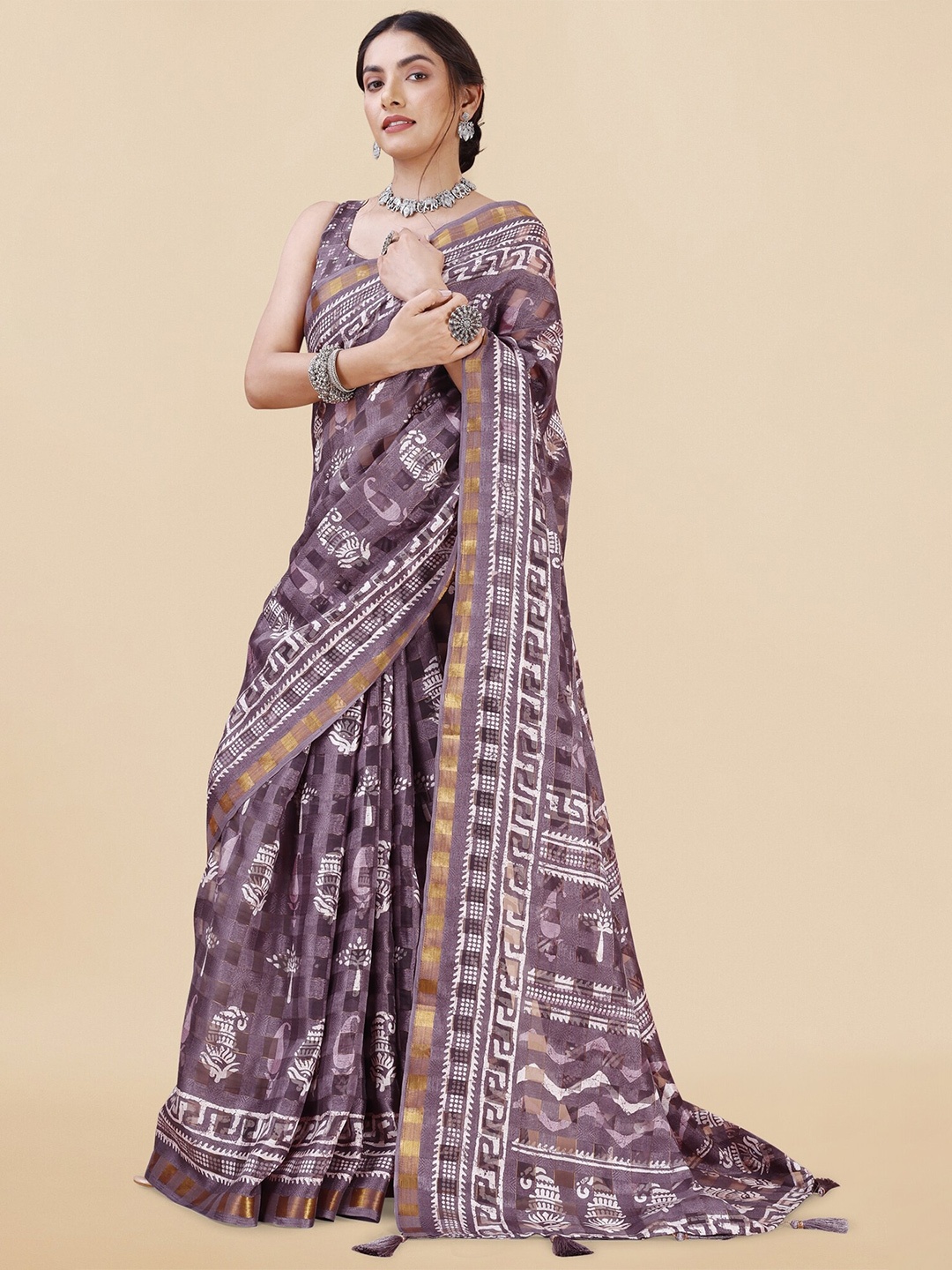 

MIRCHI FASHION Paisley Printed Zari Saree, Purple