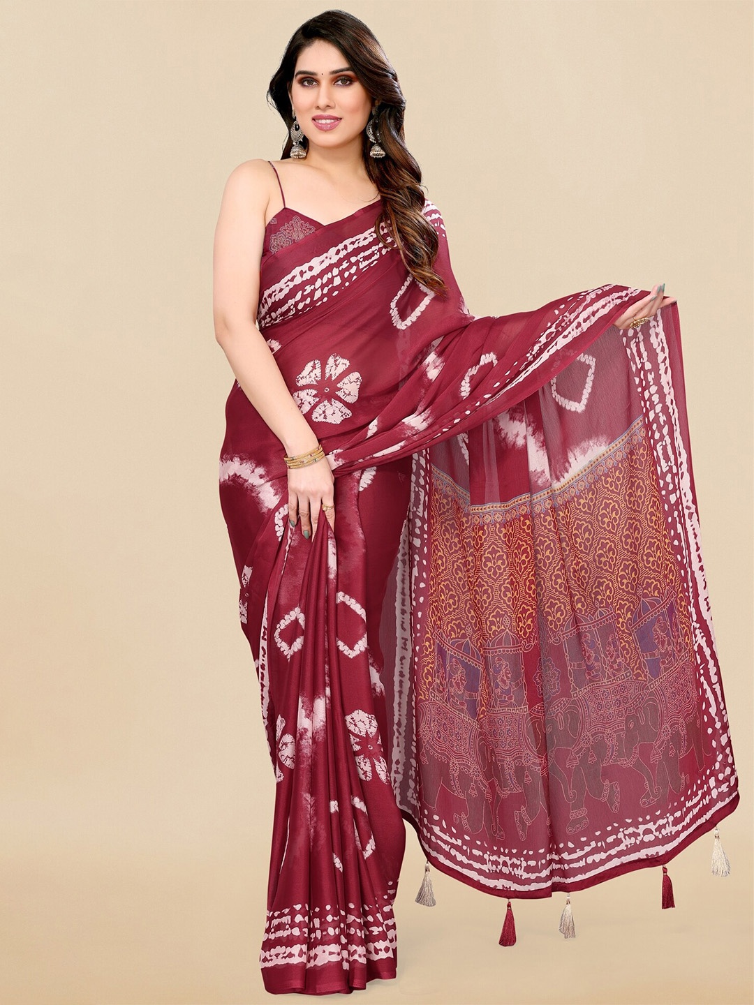 

MIRCHI FASHION Tie and Dyed Saree, Maroon