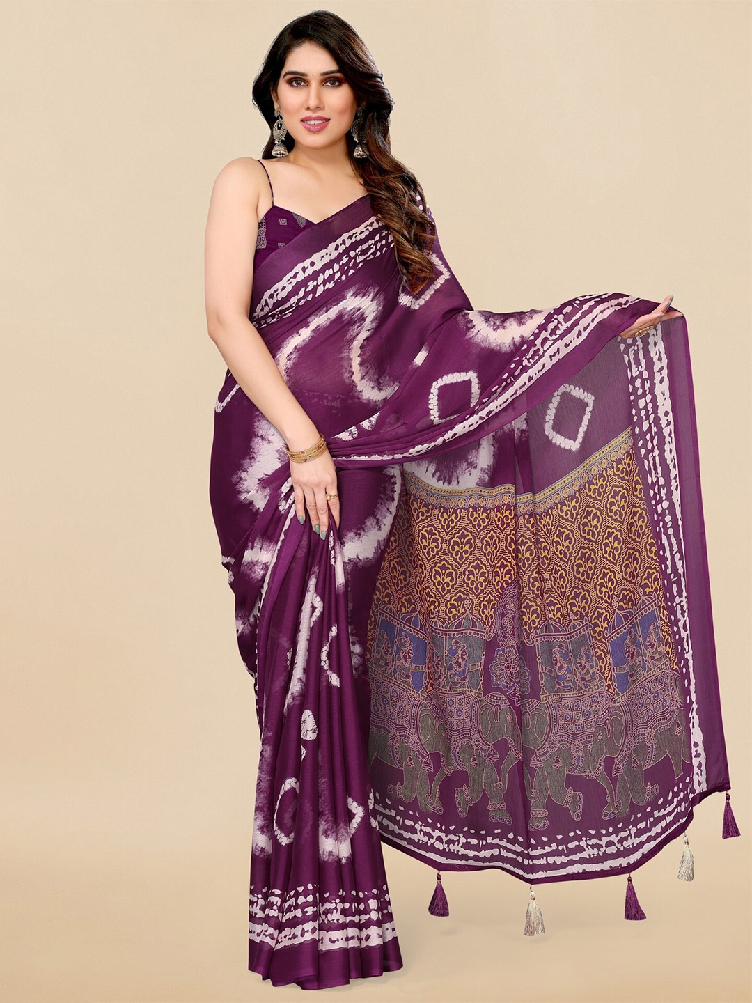 

MIRCHI FASHION Chiffon Block Print Saree, Magenta
