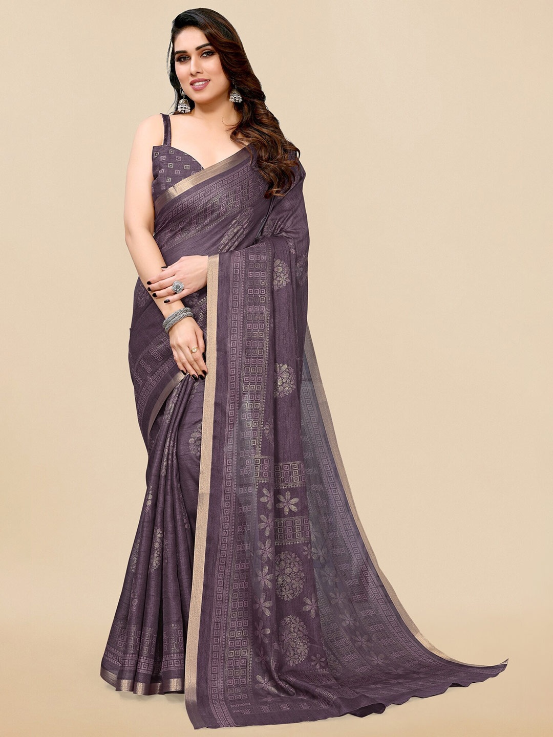 

MIRCHI FASHION Ethnic Motifs Printed Zari Saree, Purple