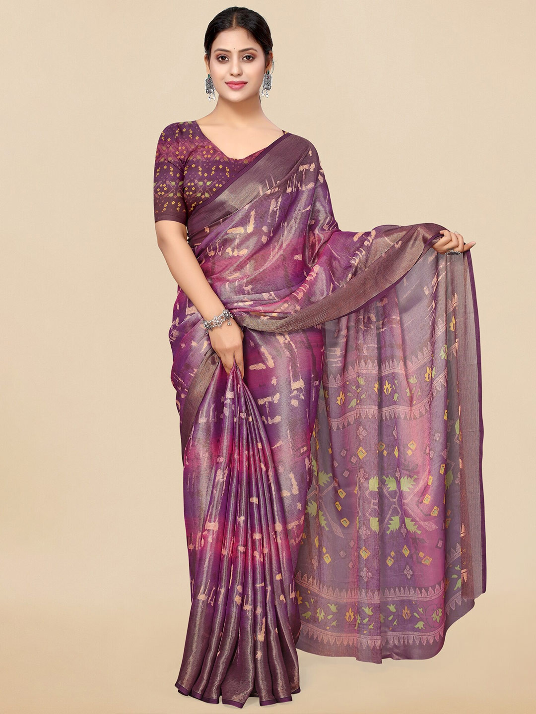 

MIRCHI FASHION Printed Brasso Saree, Purple