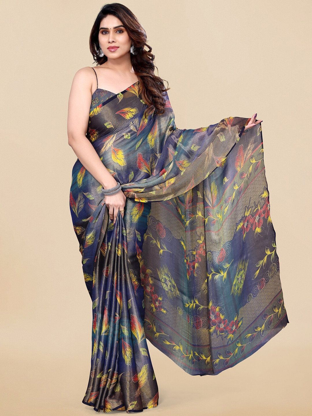 

MIRCHI FASHION Floral Brasso Saree, Blue