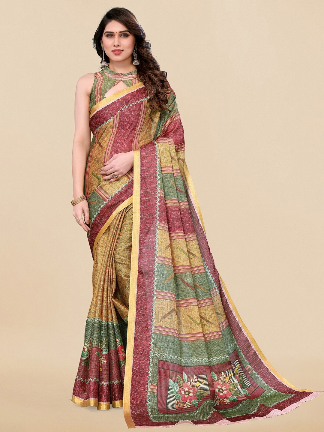 

MIRCHI FASHION Printed Art Silk Leheriya Saree, Mustard