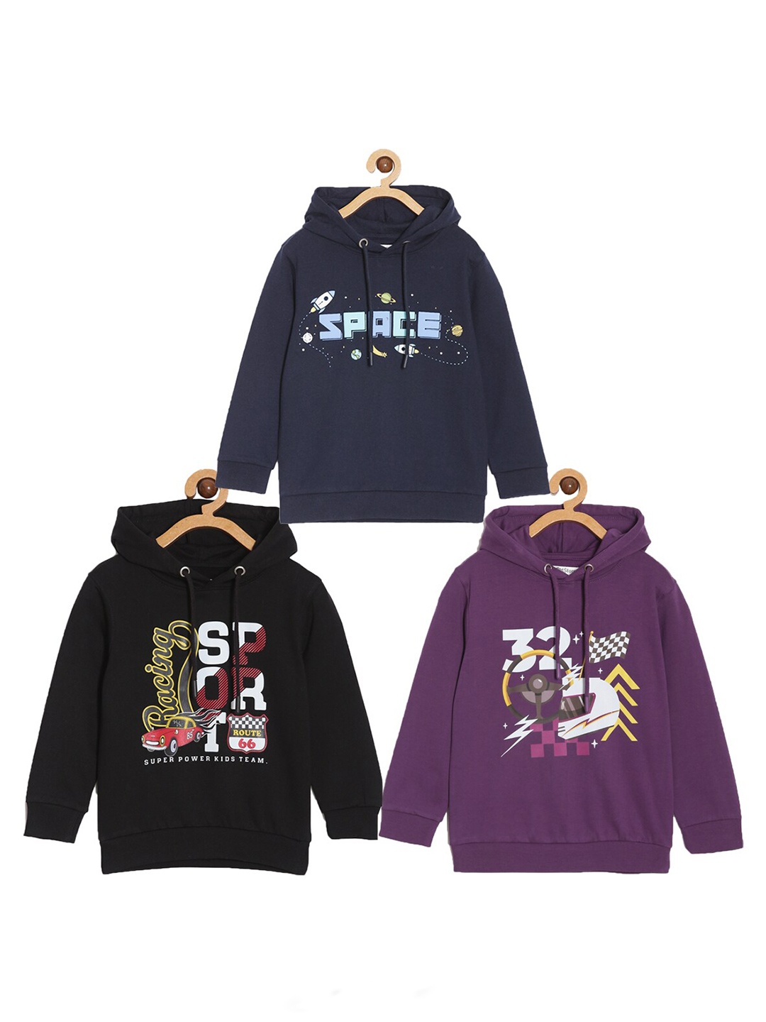 

The Mom Store Kids Pack Of 3 Hooded Typography Cotton Printed Pullover, Black