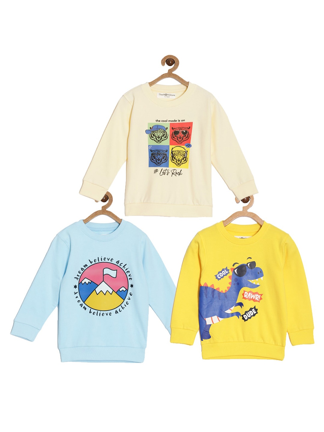 

The Mom Store Kids Pack Of 3 Graphic Cotton Printed Pullover, Beige