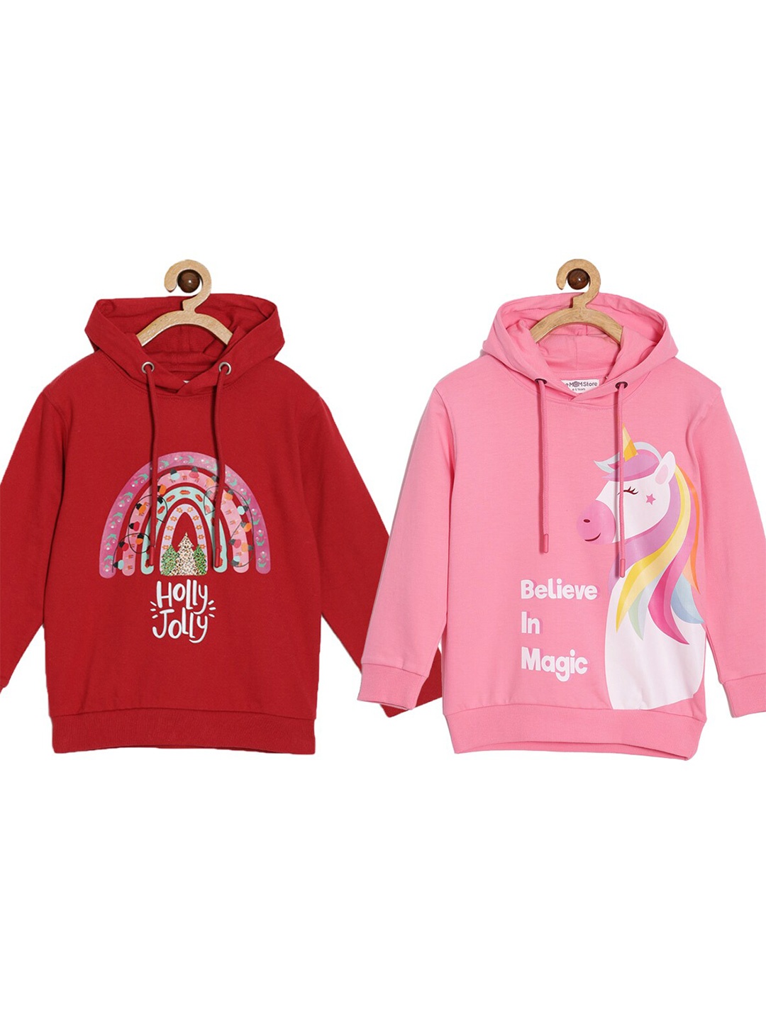 

The Mom Store Kids Pack Of 2 Graphic Printed Hooded Sweatshirt, Red