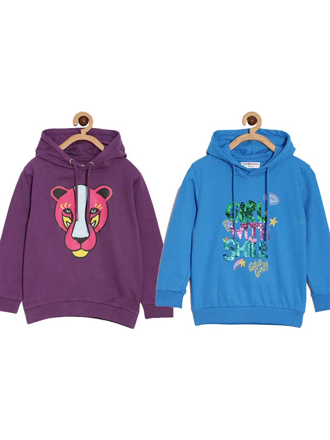 

The Mom Store Kids Pack Of 2 Graphic Printed Hooded Cotton Pullover, Purple