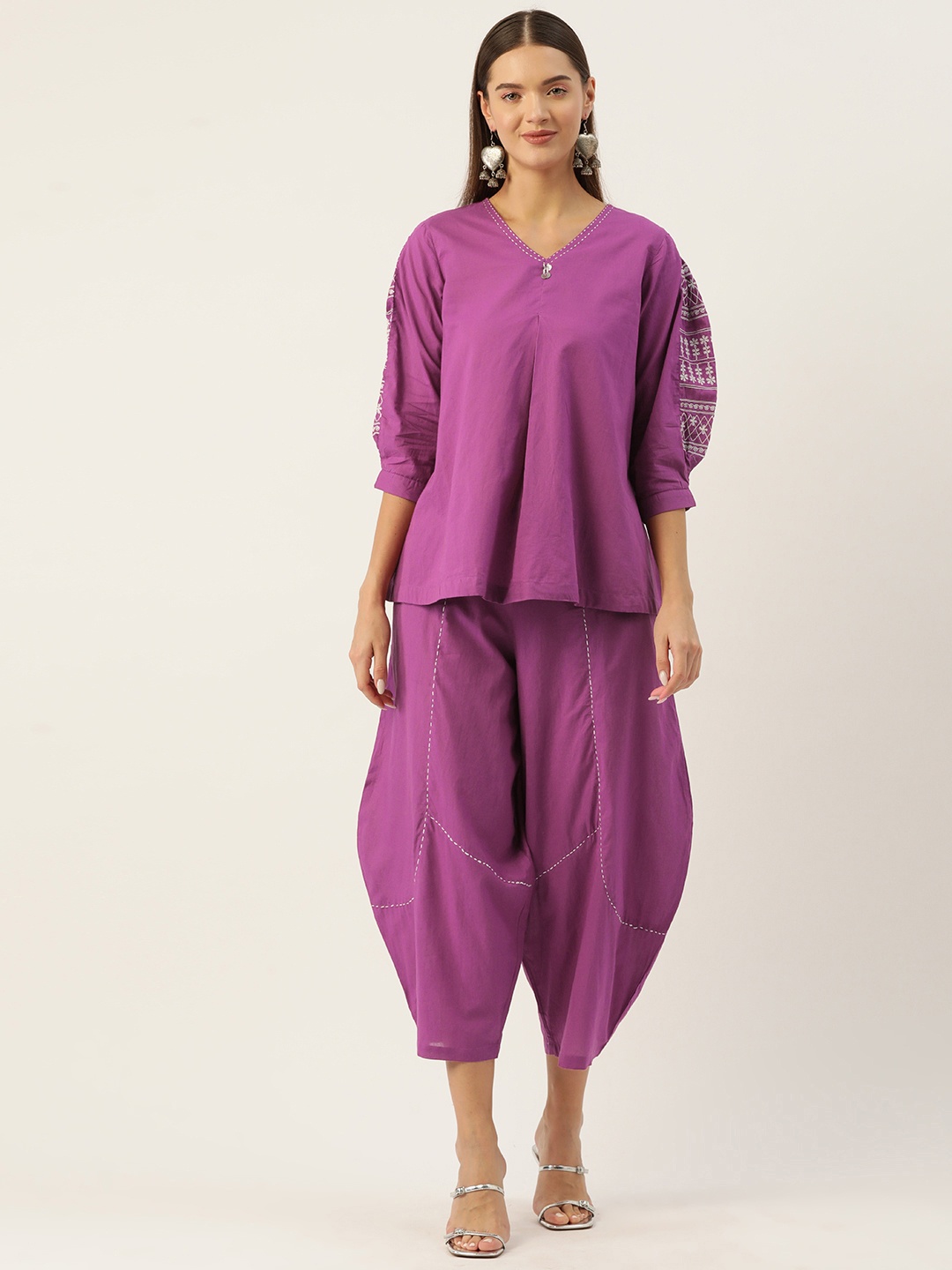 

MISRI Embroidered Pure Cotton Ethnic Co-Ords, Purple