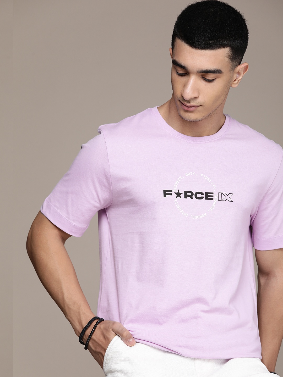 

FORCE IX Brand Logo Printed Pure Cotton T-shirt, Lavender