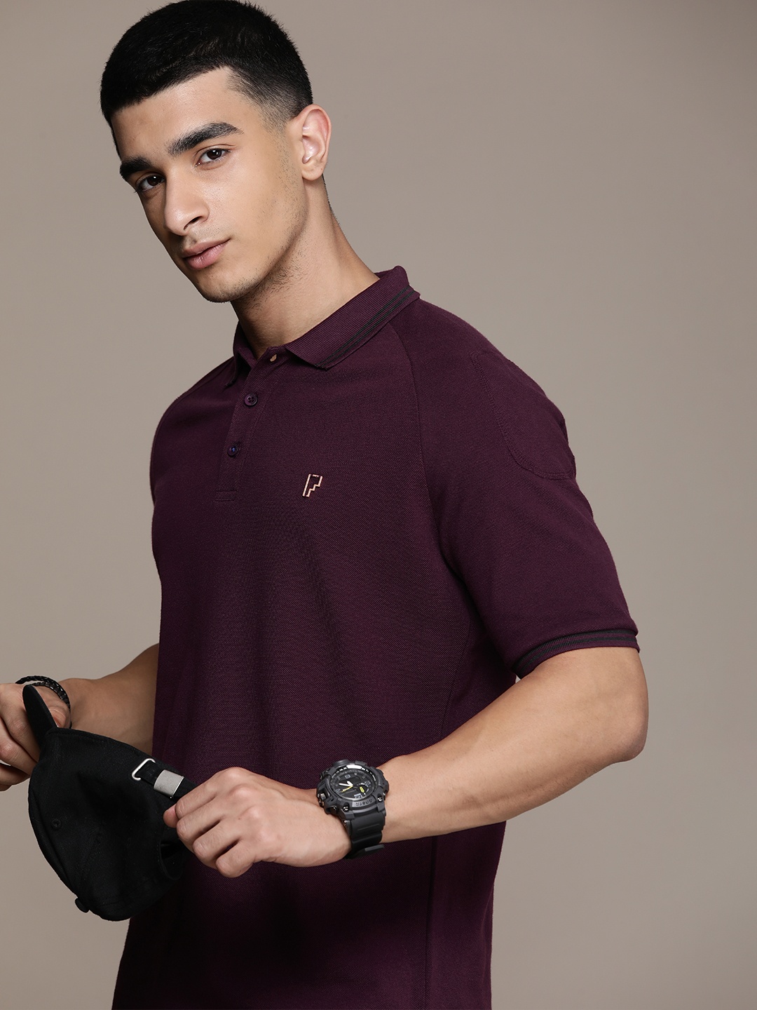 

FORCE IX Solid Polo Collar Pure Cotton T-shirt, Purple