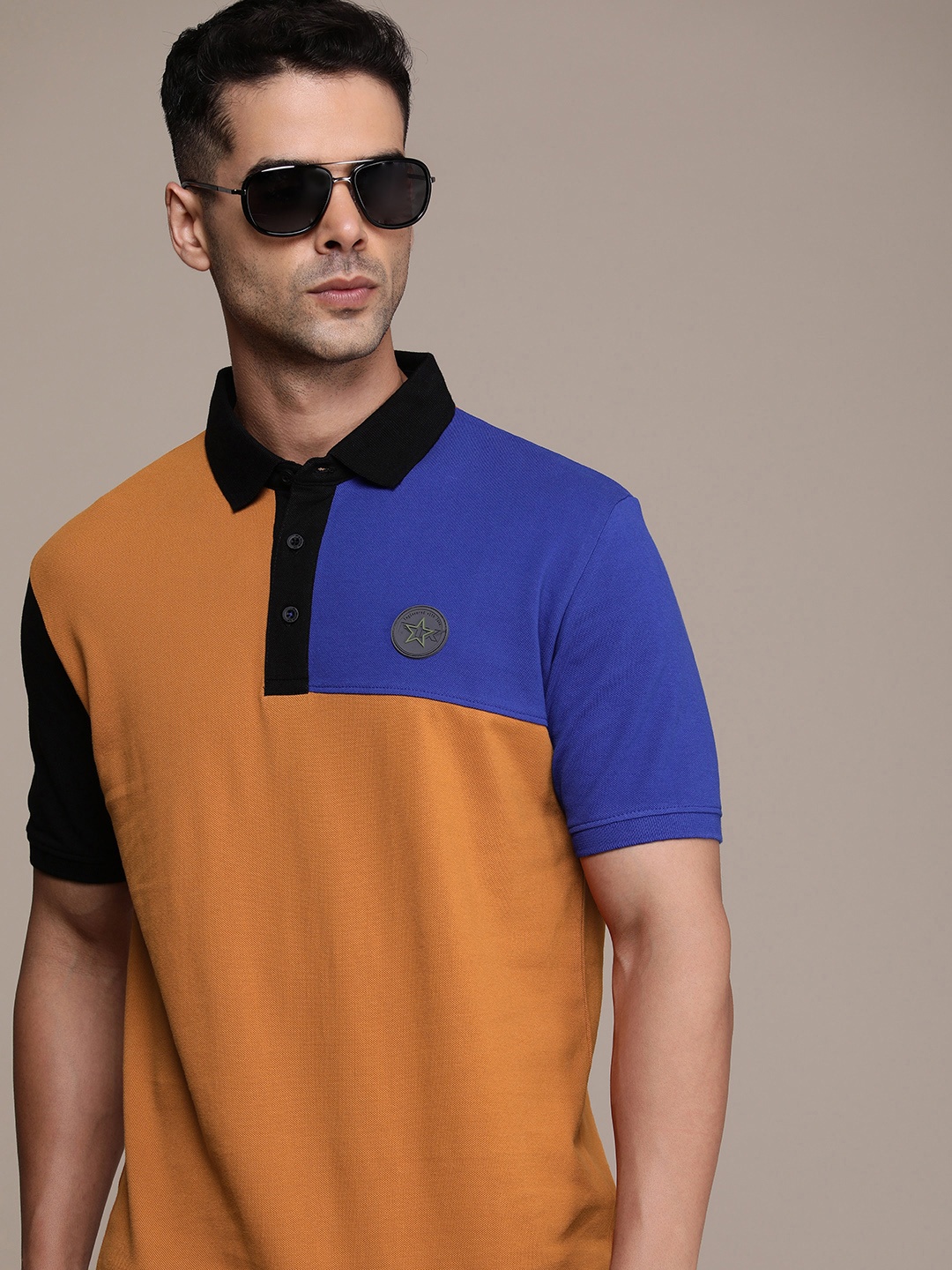 

FORCE IX Men Colourblocked Polo Collar Pure Cotton T-shirt, Mustard