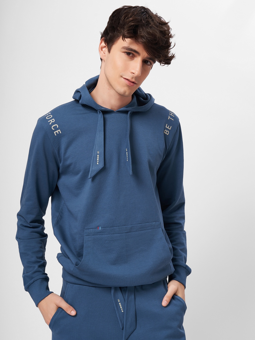 

FORCE IX Men Placement Print Hooded Sweatshirt, Navy blue