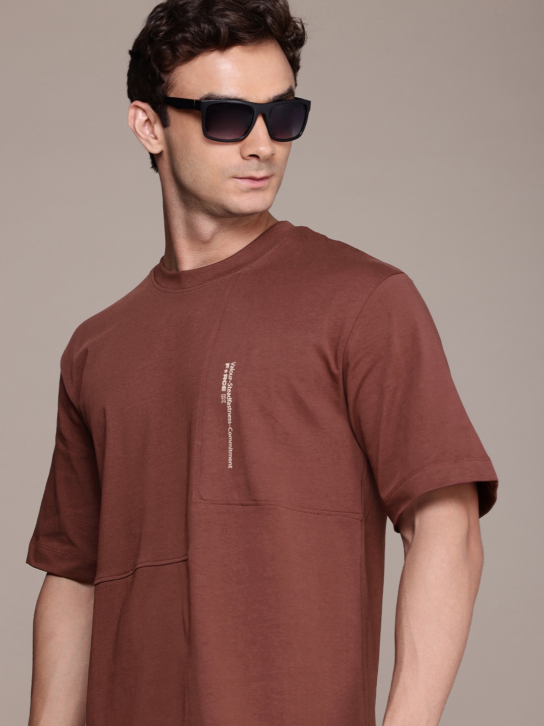 

FORCE IX Men Pure Cotton Oversized T-shirt, Brown